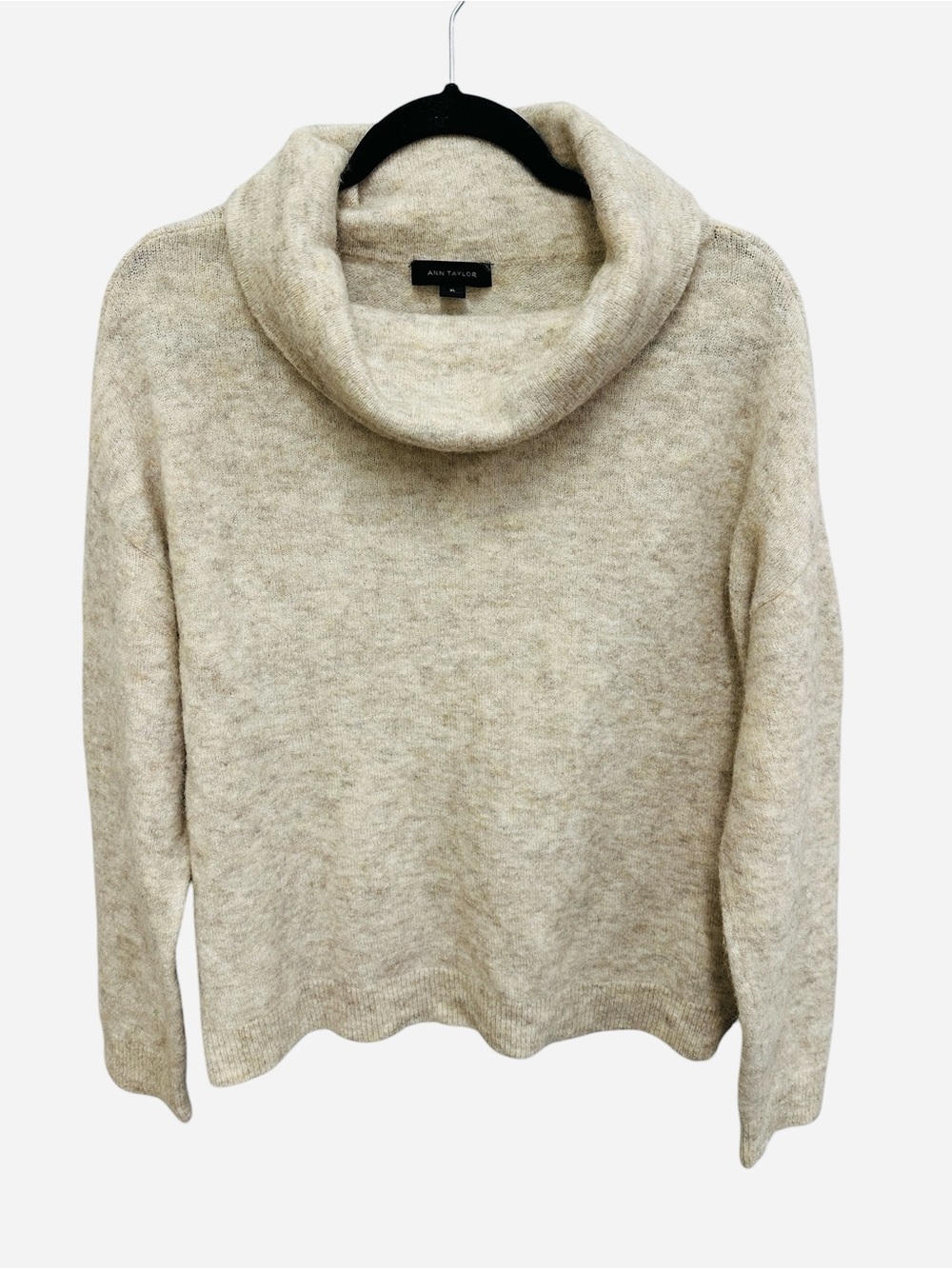 Ann Taylor cream heathered knit wool alpaca cowl neck pullover sweater Size XL